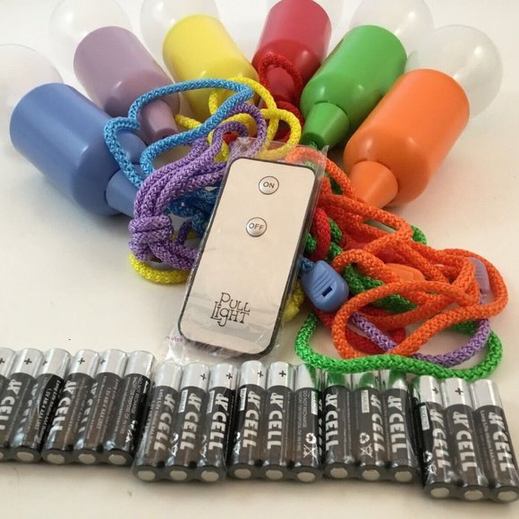 Hanging String LED Pull Lights 6-pack Indoor/Outdoor Remote Battery Multi-Color - Picture 1 of 5